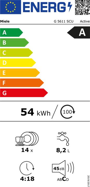 Energie-Label Miele Geschirrspülautomat G 5611 SCU Unterbau/Brillantweiss