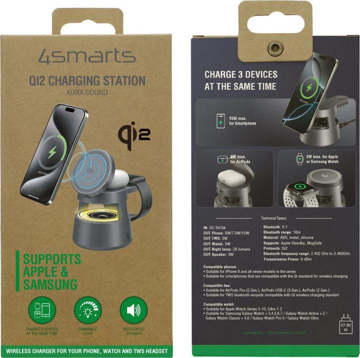 Actual product image 4smarts Wireless Charger Aura Sound, Induktion Ladestandard: Qi2 (30 W)