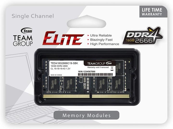 Produktbild Team Group ELITE SO-DIMM DDR4 LAPTOP MEMORY Speichermodul GB (1 x 16GB, 2666 MHz, DDR4-RAM, SO-DIMM)