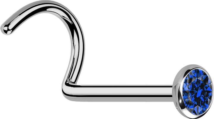 Star Piercing Nasenstecker gebogen silber mit flacher Halbkugel Kristall dunkelblau (ohne Messing, Titan G23)