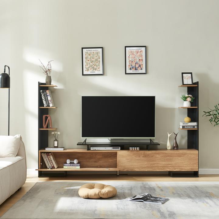 Actual product image En.Casa Fernsehschrank Rauki 233x31x141 cm Schwarz/Mango-Holzoptik