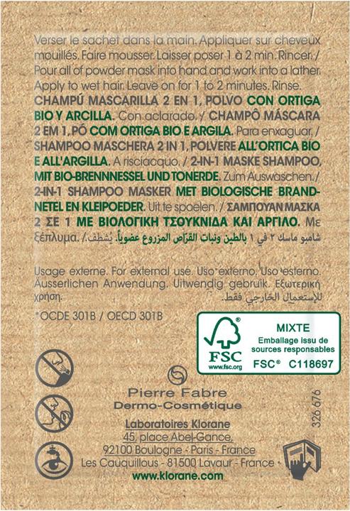 Actual product image Klorane Shampoo-powder mask with organic nettle (24 ml, Liquid shampoo)