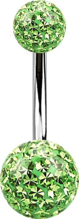 Star Piercing Banane silber mit zwei Kristall Kugeln hellgrün Epoxy Schutzschicht (ohne Messing, Titan G23)