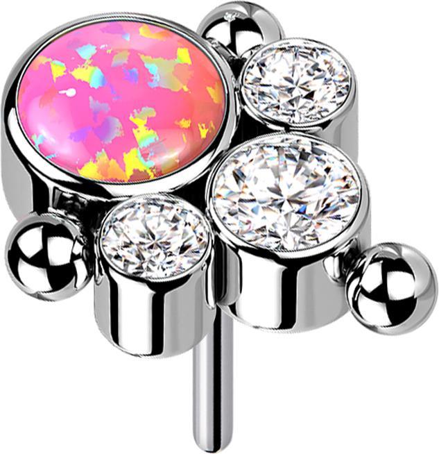 Star Piercing Threadless silber drei Kugeln drei Kristalle silber Opal pink (ohne Messing, Titan G23)