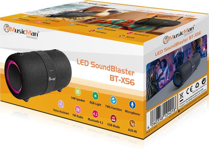 Image du produit Technaxx Haut-parleur Bluetooth® MusicMan LED SoundBlaster BT X56 (4 h, Fonctionnement sur batterie)