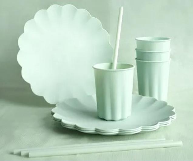 Immagine prodotto Procos Plastikbecher „Rüsche“ – Salbei - wiederverwendbar (4 x)