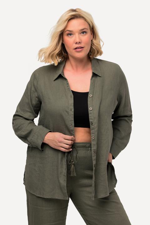 Produktbild Ulla Popken Bluse, Leinen, offener Kragen, Langarm (62)