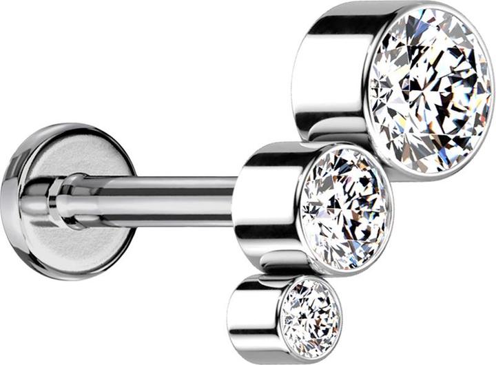 Immagine prodotto Star Piercing Micro Labret filo interno argento discendente tre cristalli argento (Titanio G23, senza ottone)