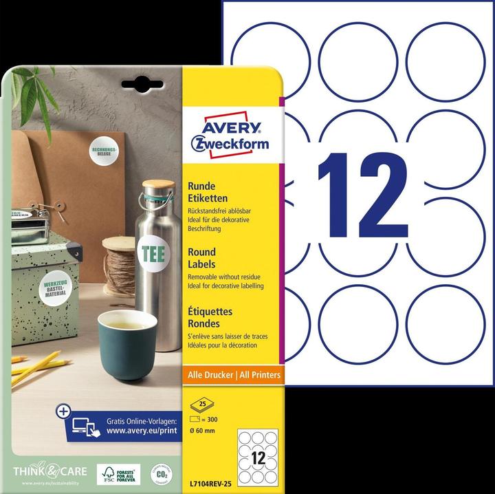 Produktbild Avery Runde Etiketten, ablösbar