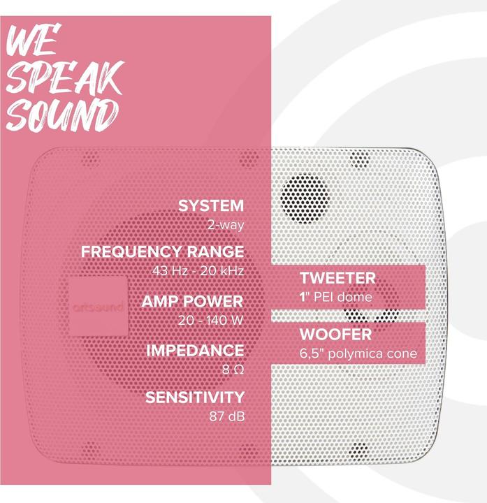 Actual product image Artsound ASW65.2 W luidspreker Wit (Passive)