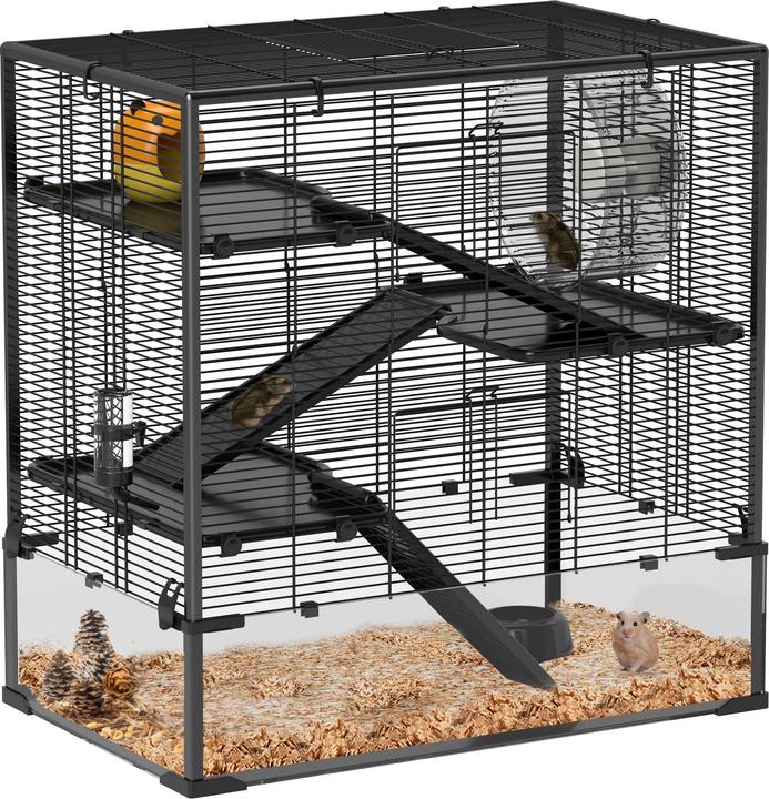 Actual product image PawHut Zwerghamster-Käfig Stahl, gehärtetes Glas Schwarz