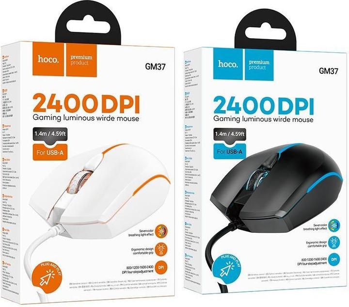 Productafbeelding Hoco Other Computer Accessory gaming wire USB A computer mouse 2400 dpi GM37 white (Bedraad)
