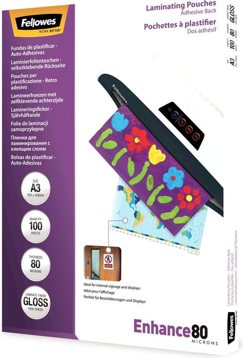 Immagine prodotto Fellowes Foglio di laminazione A3 80 mic autoadesivo - 100 pezzi (A3, 100 Pezzo/i, 160 µm)