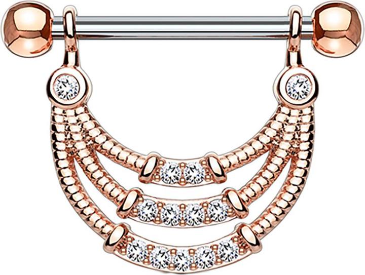 Star Piercing Barbell rosegold drei halbbögen und Kristallen (Chirurgenstahl 316L)