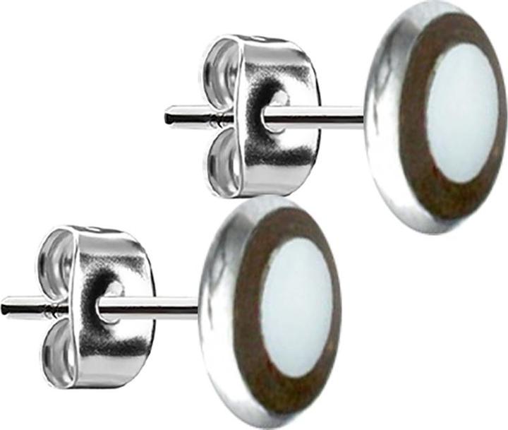 Star Piercing Ohrstecker silber Teller Kokosnuss Holz mit Perlmutt (ohne Messing, Organisch, Chirurgenstahl 316L)
