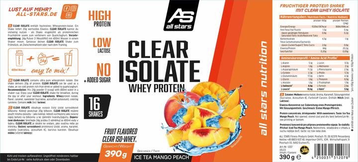 Nährwerte und Zutaten All-Stars Clear Isolate Whey Protein 300g (1 Stk., 300 g)