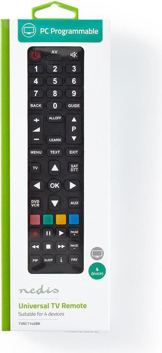 Produktbild Nedis Universal-Fernbedienung Programmierbar 4 Geräte Clear Lay-Out Infrarot Schwarz (Universal Fernbedienung, Infrarot)