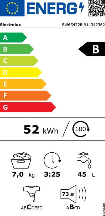 Etichetta energetica Electrolux EW6S472B Schlanke Waschmaschine der Serie 600 Ladung (7 kg, A destra)