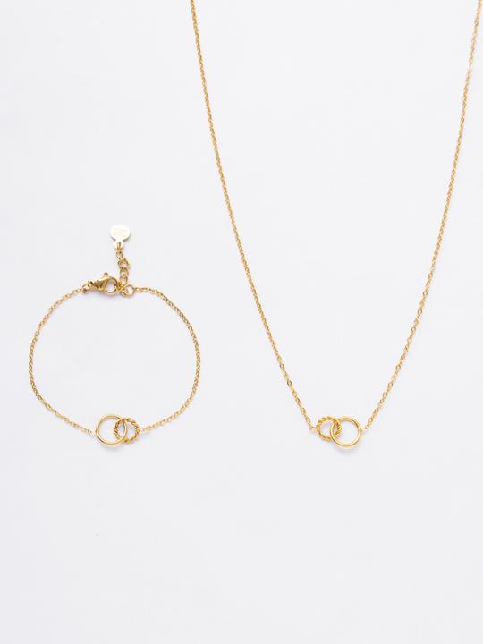 Image du produit Tara Style Two Circles Twisted Set (waterproof) (100% résistant à l'eau, Acier inoxydable 18k plaqué or)