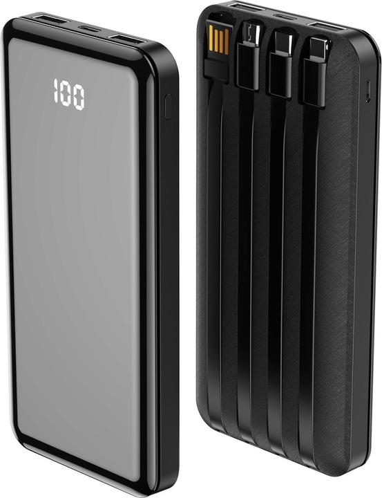 Actual product image Forever power bank TB-411 ALLin1 10000 mAh with cables USB-C + Lightning + microUSB black (10000 mAh, 10 W, 10 Wh)