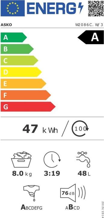 Energy Label Asko Automatic Washing Machine Classic W 2086C W/3 White (8 kg, Left)