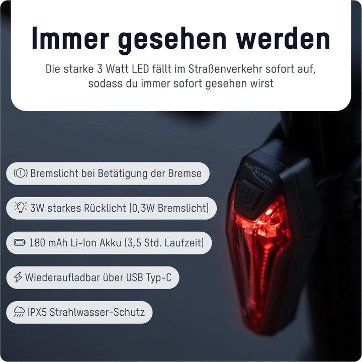 Actual product image Ansmann Bikelight Rear LED break rechargeable