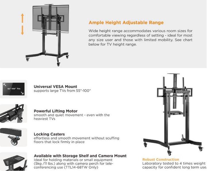 Image du produit equip Support au sol 55-100"/ 1TFT 120kg 1 étagère noir (100", 120 kg)