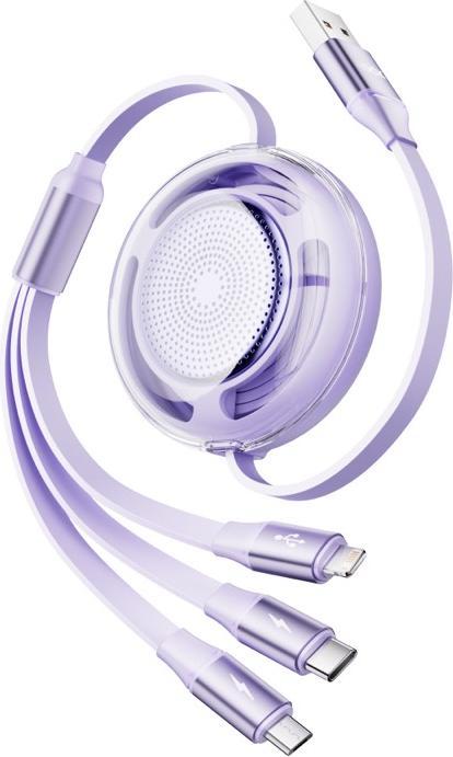 Actual product image Rock L10 Honeycomb 3in1 data cable - Micro-USB, USB-C, Lightning, purple (1.10 m)