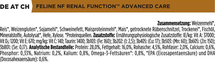 Nährwerte und Zutaten Purina Pro Plan Veterinary Diets NF AC Renal Function - dry cat food - 1 5 kg (Adult, 1 Stk., 1540 g)