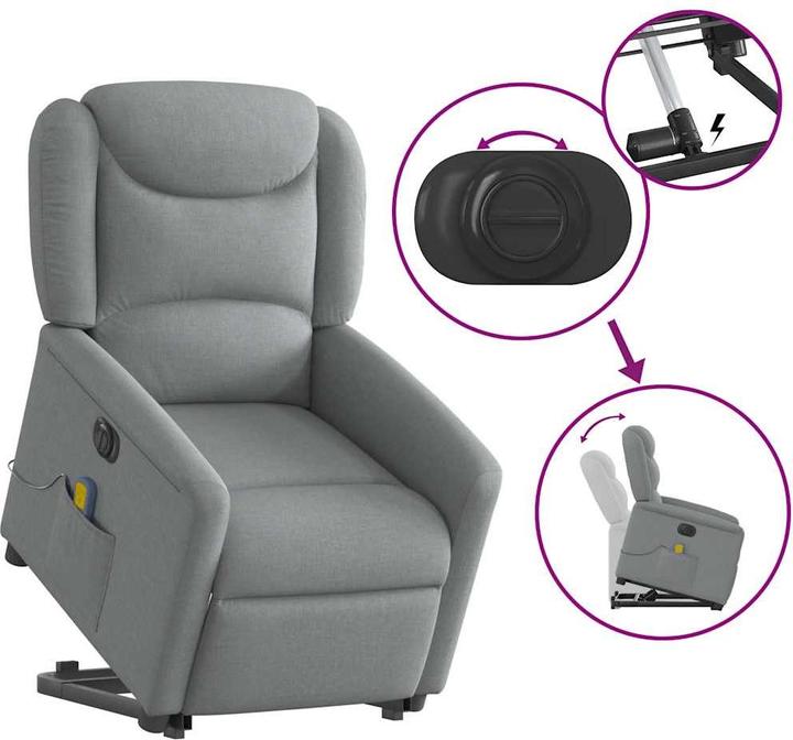 Immagine prodotto VidaXL Poltrona massaggiante elettrica con ausilio per la posizione eretta Tessuto grigio chiaro