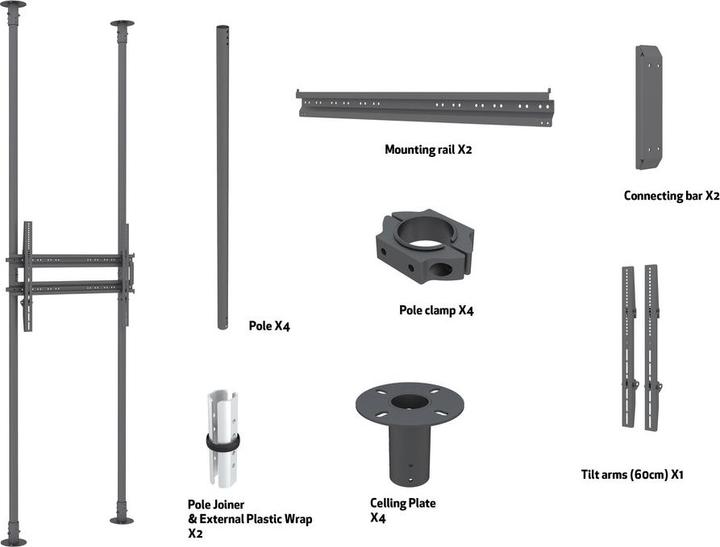 Actual product image Multibrackets Floor ceiling mount with dopper tube, VESA 200x