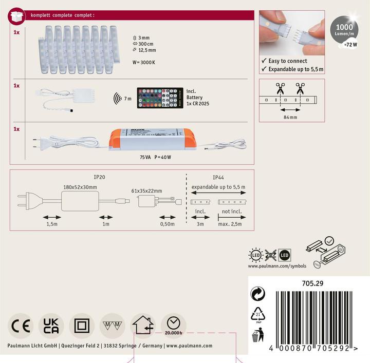 Image du produit Paulmann Kit MaxLED 1000 Stripe (Blanc, 300 cm, Intérieur)