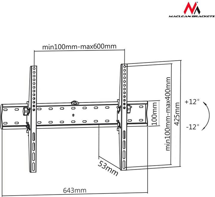 Immagine prodotto Maclean MC-668 - Supporto per monitor/TV VESA, 37-70", nero, 40 kg (Muro, 70", 40 kg)