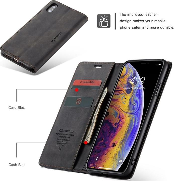 Produktbild König Design Hülle Handy Schutz für Apple iPhone XS Max Case Flip Cover Tasche Etuis Schwarz (Apple iPhone XS Max)