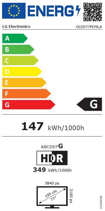 Energy Label LG OLED77M39LA (77", M3, OLED, 4K, 2023)