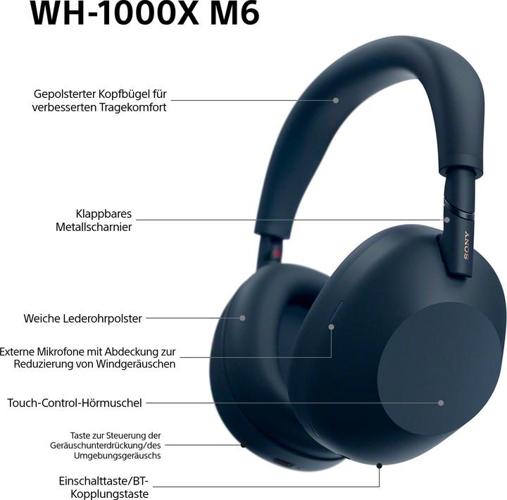 Immagine prodotto Sony WH-1000XM6 (ANC, 30 h, Senza fili, Cablato)