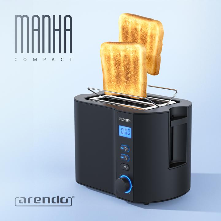 Produktbild Arendo Toaster Edelstahl 2 Scheiben Kurzschlitz, Doppelwand, Brötchenaufsatz, Display mit Restzeitanzeige