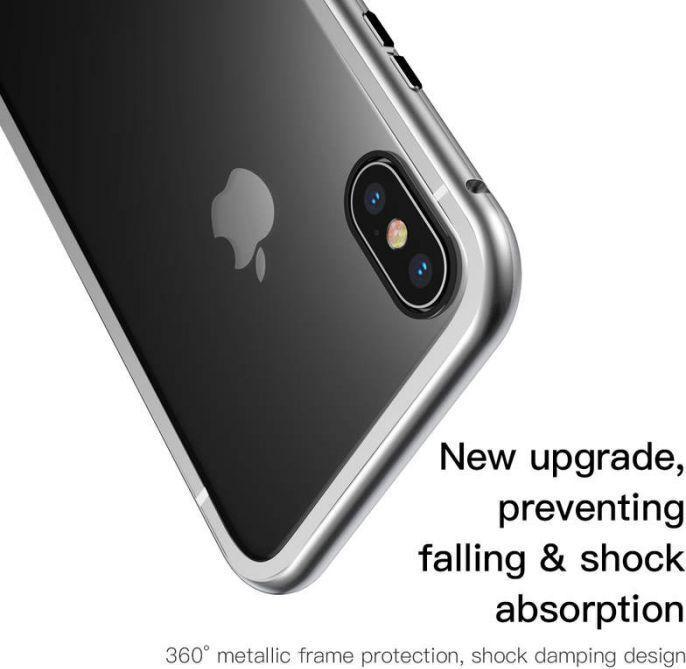 Produktbild Baseus iPhone X Magnetische Alu Schutzhülle Glas RückseiteSilber (Apple iPhone X)