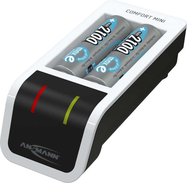 Ansmann Comfort Mini Ladegerät inkl. 2 AA Mignon Akkus 2100 mAh (1 Stk., AA, AAA, 2100 mAh, Ladegerät inkl. Akku)