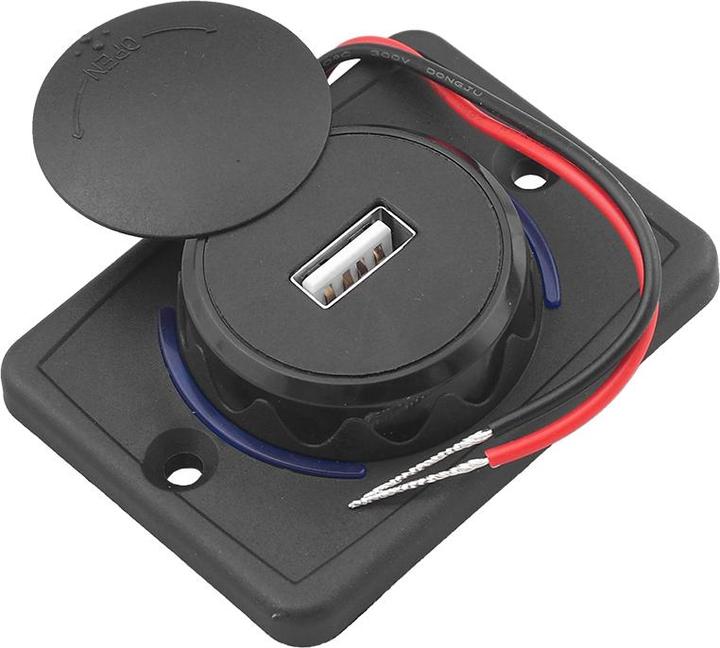 Lasmex Recessed low profile car charger with lid out: USB-A 5V/2,4A in:12V/24V