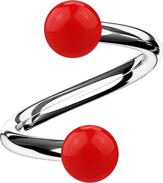 Star Piercing Micro Spirale silber mit zwei Kugeln rot (Acryl, ohne Messing, Chirurgenstahl 316L)
