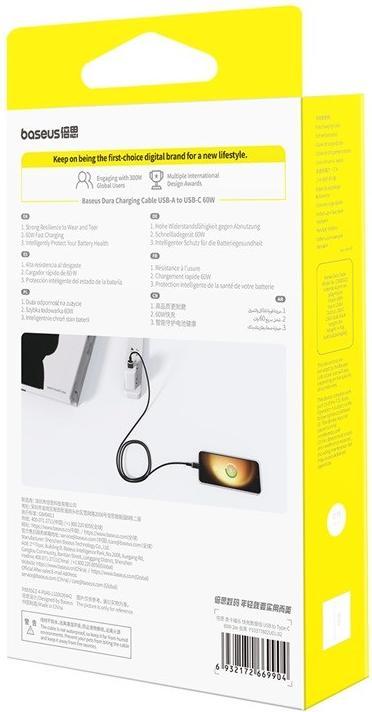 Image du produit Baseus Dura USB type A vers type C 60 W câble de charge rapide 2 m noir or (2 m, USB 3.0)