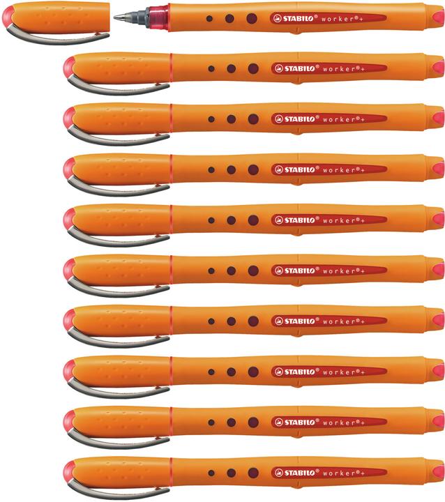 Produktbild STABILO Tintenroller - worker+ - medium - 10er Pack - rot (Rot, Orange, 10 x)