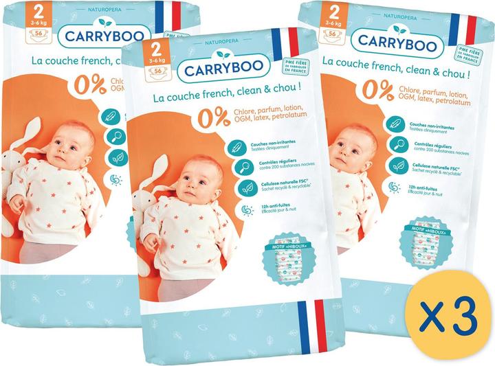 Image du produit Carryboo Couches Ecologiques T2 (Taille 2, Pack mensuel, 168 pièce(s))