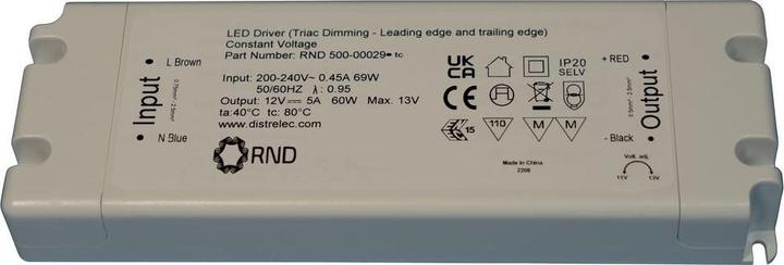 Produktbild RND LED-Treiber, Triac Dimmbar CV, 60W 5A 12V IP20