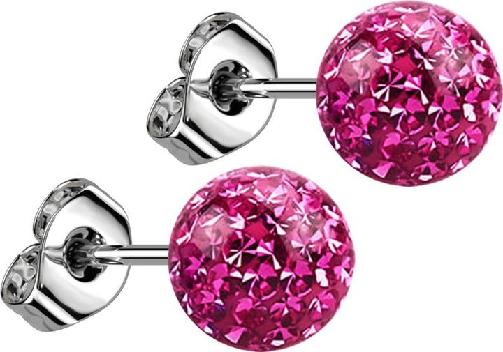 Star Piercing Ohrstecker silber mit Kristall Kugel pink Epoxy Schutzschicht (ohne Messing, Chirurgenstahl 316L)