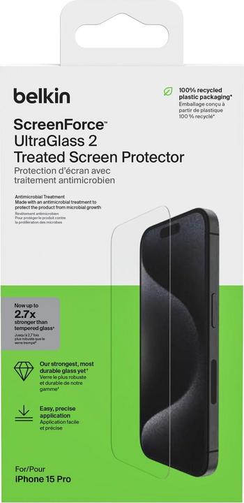 Actual product image Belkin ScreenForce Pro UltraGlass2 (1 Piece, Apple iPhone 15 Pro)
