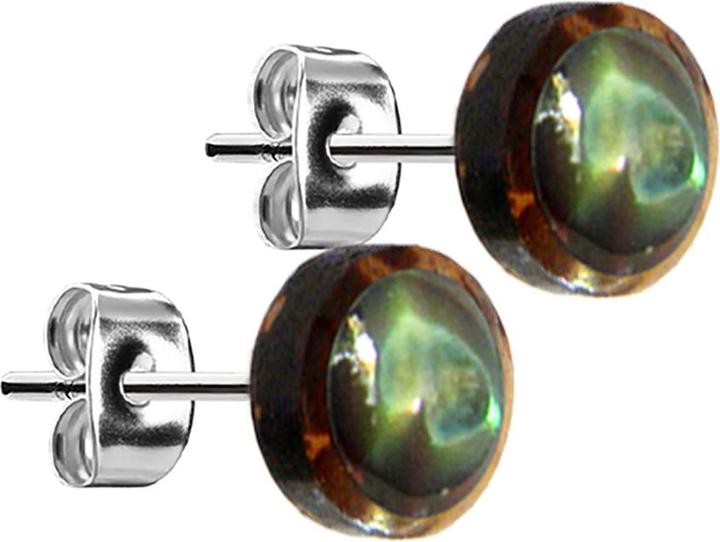 Immagine prodotto Star Piercing Orecchini con placca d'argento in legno di cocco con inserto in abalobe (Organico, senza ottone, Acciaio chirurgico 316L)