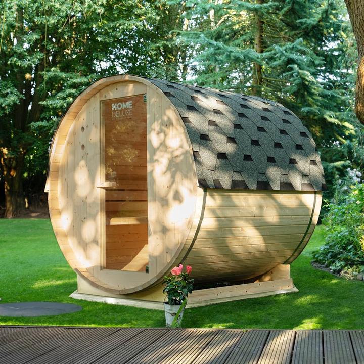 Produktbild Home Deluxe Outdoor Sauna Fasssauna AQUILA M - 195 x 120 cm für 2 Personen - Sauna mit 3,6kW Ofen (Plug & Play 3,6 KW interne Steuerung)