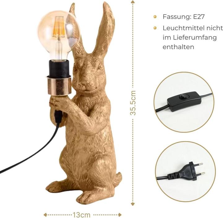 Actual product image Hermex Hasenlampe Nachttischlampe Tiermotiv-Beleuchtung Hasen-Dekoleuchte (E27)